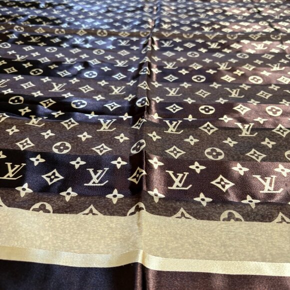 LOUIS VUITTON Brown & Beige Monogram Silk & Sheer Scarf - Picture 3 of 5